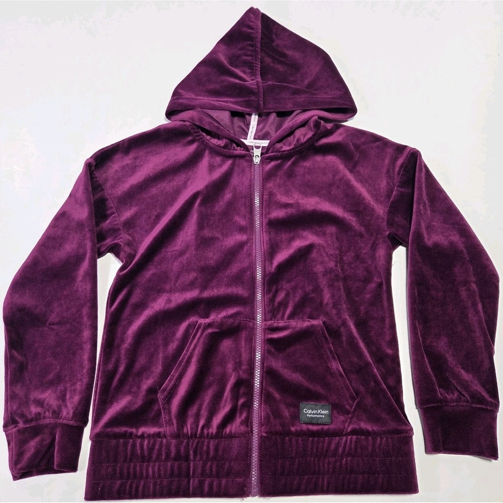 Calvin Klein Velour Hoodie Jacket Purple Soft Comfort Full Zip Size Large
